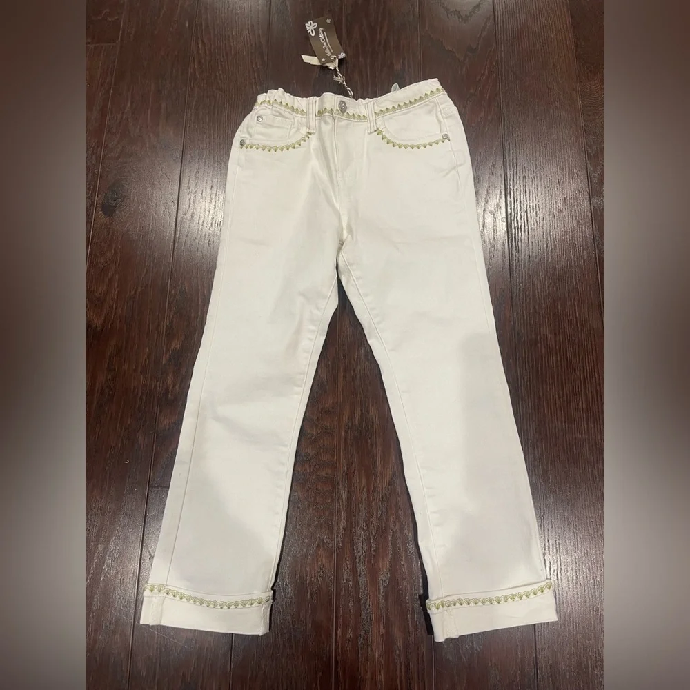 Matilda Jane Enchanted Garden Logan Crop Straight  White Jeans Girl Size 12 NEW